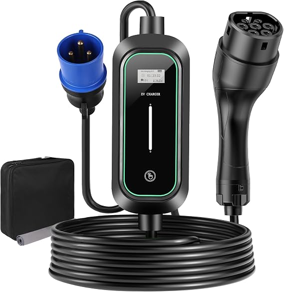 EV Type 2 Charging Cable Schuko 1-Phase 6-32A Adjustable with LCD (7.4kW 5M)