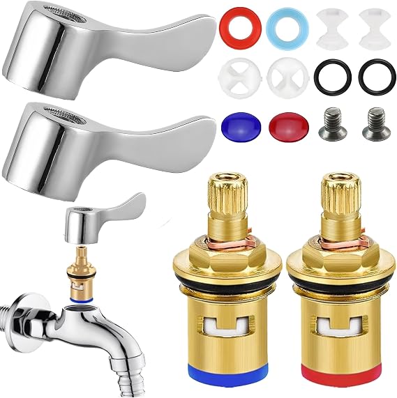 2 Sets Replacement Tap Valves Mixer Tap Cartridge Quarter Turn Tap Valves Cartridges 1/2" Turn Tap Cartridge Reviver kit Replacement Kitchen Tap Valves for Kitchen Bathroom Faucet Sink Taps
