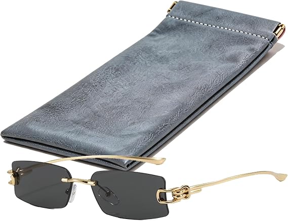 Y2K Rimless Rectangle Sunglasses, Punk Sun Glasses for Women Mens Sun Protection, Complimentary with Storage Box