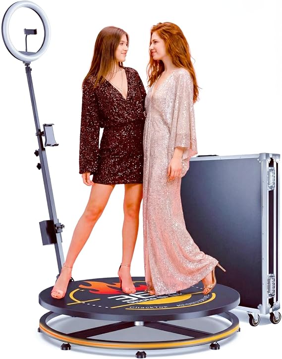 MWE 360 Photo Booth Machine with APP Control & RGB Lights, 31.5" Auto-Spin Video Booth with Flight Case & Professional Editing Software, Perfect for Weddings, Rentals, Parties & Events