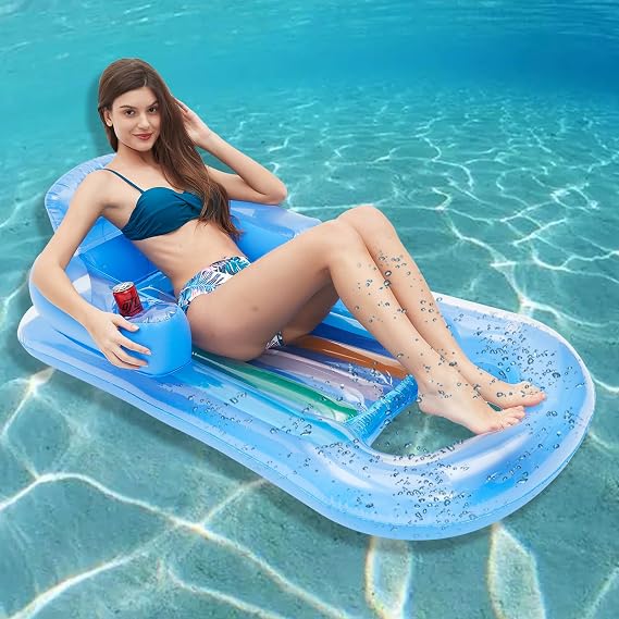 Inflatable Pool Floats Chair For Adult With Headrest & Cup Holder