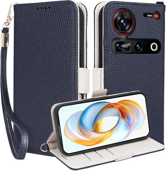 Shockproof Case for ZTE Nubia Z70 Ultra/Z70S Ultra, Leather Cover is Pebble Texture and Protection Anti Slip Cute Shell, Sweet Colors for Girl. Dark Blue