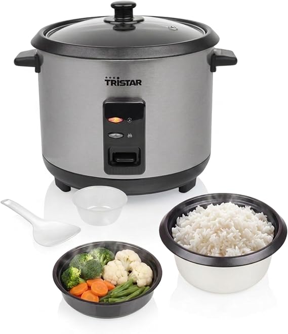 Tristar Rice Cooker, 1.5 L Capacity, Stainless Steel Housing, Steam Tray, Auto Shut Off, Keep Warm Function, 500 W, RK-6145