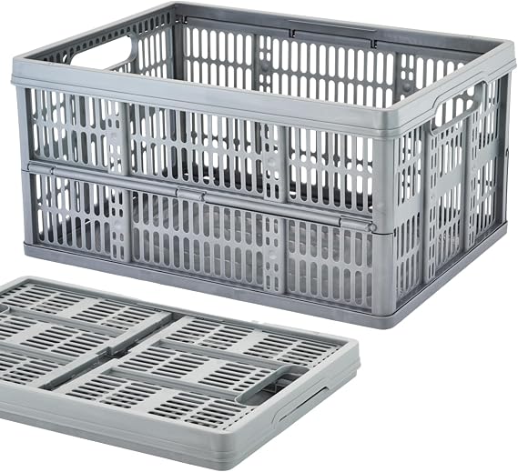 32L Foldable Storage Crate Collapsible Plastic Crate with Handles 1 Pack