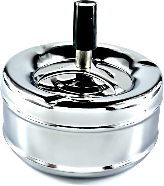 Extra Large Chrome Spinning Ashless Ashtray | Premium Windproof Outdoor Ashtray | Deep Base | Easy to Empty (Chrome)