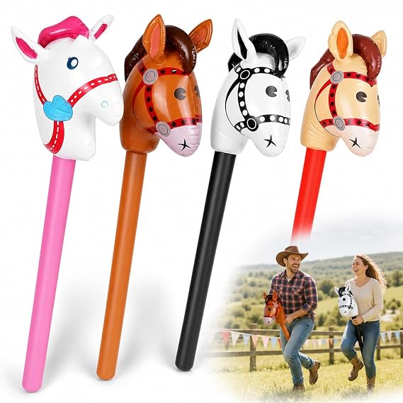 4 Pcs Inflatable Horse Set, 95cm Hobby Horse Stick for Parties