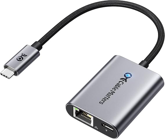Cable Matters USB C to Ethernet Adapter with Charging, 1 Gigabit Ethernet