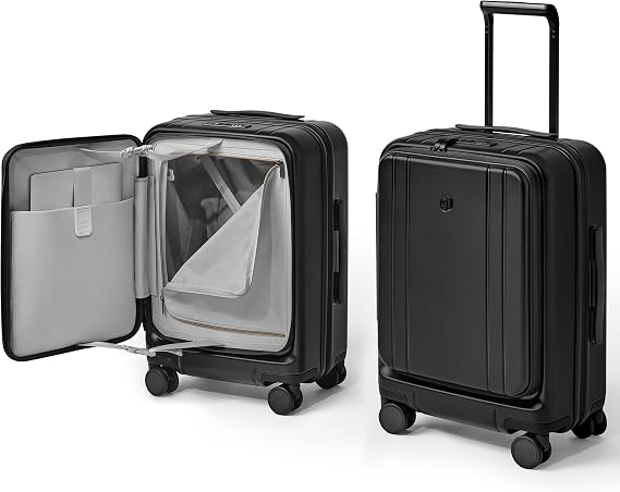 NINETYGO Carry-On 22x14x9 Airline Approved, Flat Top Opening 20" Suitcase, PC Hard Shell, TSA Lock, 360° Spinner Wheel, 01-black