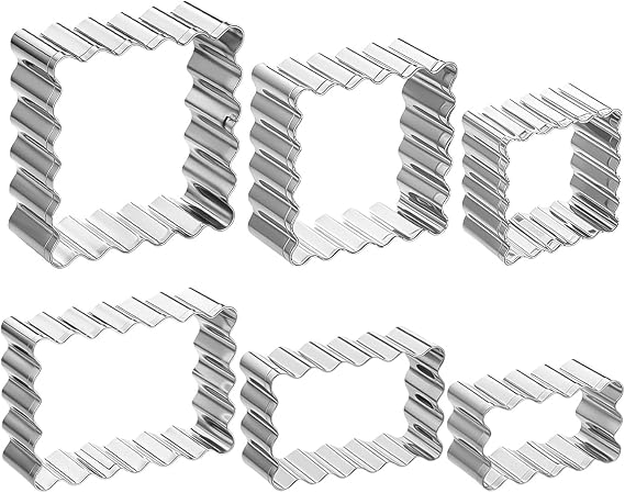 6 Pcs Stainless Steel Cookie Cutter Set, Rectangular and Square Biscuit Cutters, Wavy Cut-Out Molds for Cookie Shapes, Spitzbuben, Cakes, Fondant, and Pastry