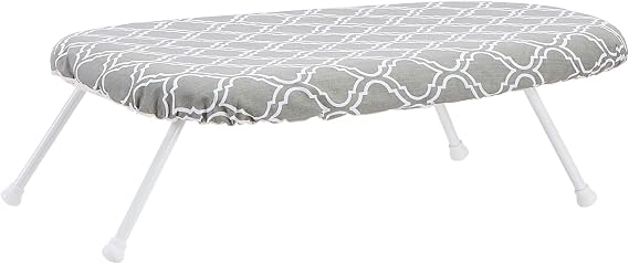 Amazon Basics Table Ironing Board with Folding Legs, Removable Cover, 60 x 36 x 18 cm, Trellis, Chevron