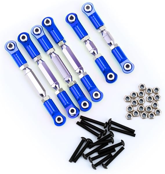 6PCS Aluminum Adjustable RC Tie Rods Linkage Turnbuckles Toe Links Upgrade Parts for Arrma 1/10 New Big Rock V3 Typhon 3S Granite Senton,Replace #AR330446 (Blue)