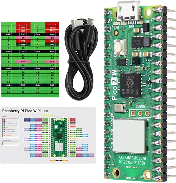 FREENOVE Raspberry Pi Pico 2 W Board Pre-Soldered Header, Dual Arm Cortex-M33 and Dual Hazard3 RISC-V Microcontroller, Development Board, Tutorial Example Projects