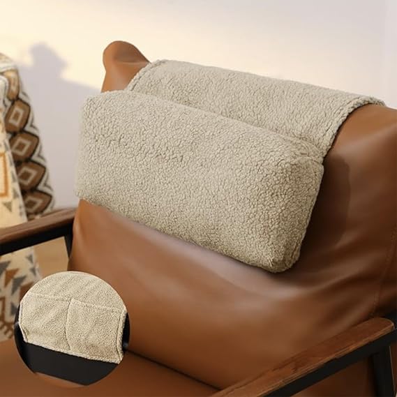 Neck Support Pillow, Headrest Ergonomic Pillow for Chair Recliners Armchairs, Non-Slip Soft Neck Head Rest Cushion for Pain Relief with Pockets, Beige