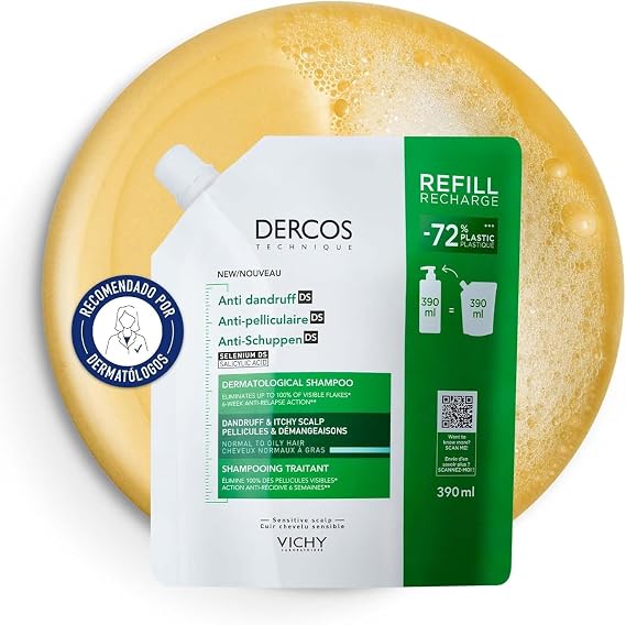 Vichy, Dercos DS, Anti-Dandruff Shampoo, Normal to Oily Hair, Refill, 390