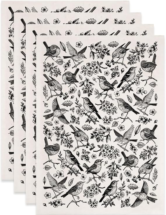 SUPERDANT 4Pcs Black Underglaze Transfers 52x37cm/20.47x14.57in Porcelain Transfer Paper Bird Motif Clay Waterslide Decals for Handmade Vase Plate Dinnerware Decor Black