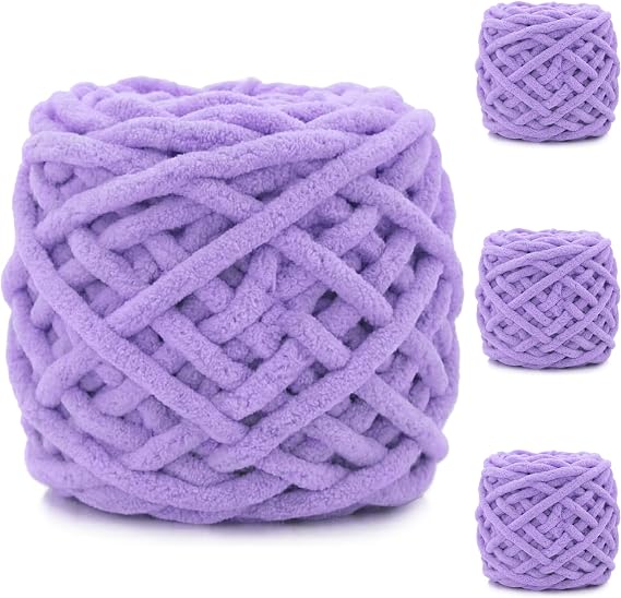 4 Pack Chunky Yarn for Hand Knitting,380g Multiple Colors Chenille Yarn for Knitting & Crochet,Soft Chunky Wool for Blankets,Cushion,Scarves,Pet Beds,Bags,Hats,Sweaters(Light Purple)