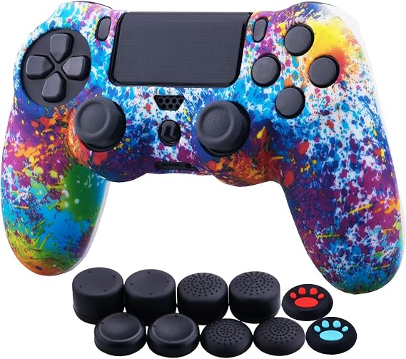 YoRHa Water Transfer Printing Silicone Skin Case for PS4/Slim/Pro Dualshock 4 Controller x 1 with Attachments x 10