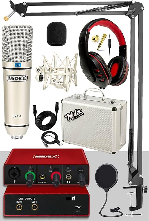 Midex Special Paket-1 Stüdyo Ekipmanları Ses Kartı CX1 Mikrofon Kulaklık Stand