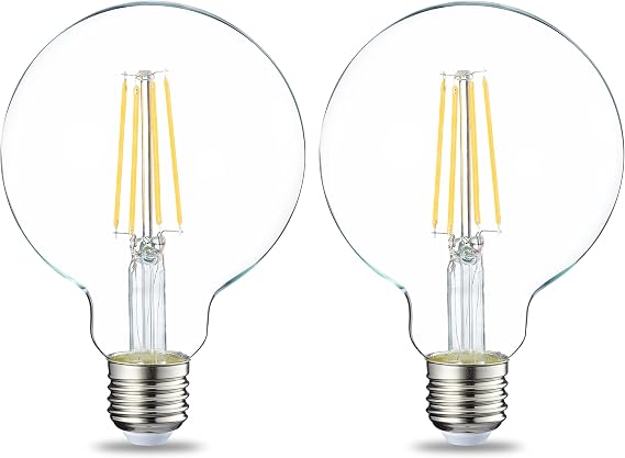 Amazon Basics LED E27 Edison Screw Globe G93 Bulb, 7W (Equivalent to 60W), Clear Filament, Non Dimmable, 2 Count (Pack of 1), Warm White