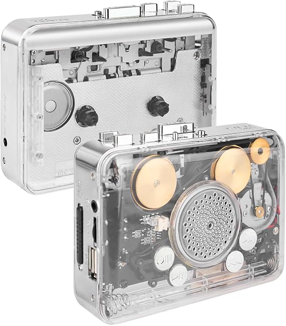 Portable Clear Stereo ＆Auto Reverse Cassette Player，Convert Tapes to MP3 Format via USB Converter，Built-in Cool Copper Wheel Movement Speaker