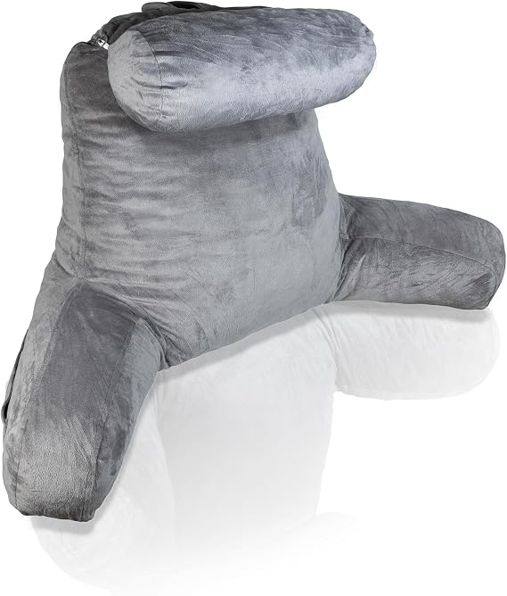 Aidapt XL Reading Pillow with Removable Headrest. Features armrests, lumbar support, washable cover, 2 pockets, carry handle, and shredded foam. Ideal for bed, gaming, TV, or relaxing.