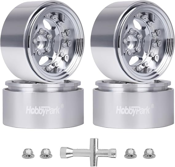 HobbyPark ネガティブオフセット -10mm 1.9 ビードロックホイール ディープディッシュ アルミニウムクローム スケール用 1/10 RCクローラー Axial SCX10 TRX4 VS4-10 Redcat Gen8 RC4WD D90 ロッククローラートラック、4個