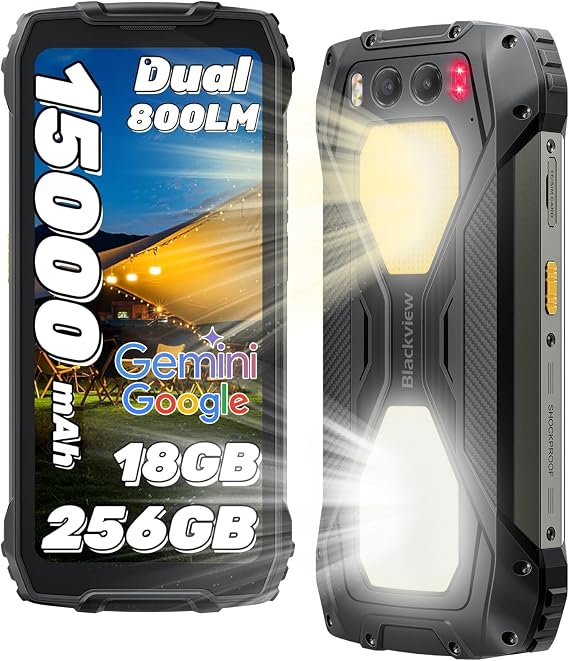 Blackview BV7300 Rugged Smartphone Android 14,18GB+256GB/2TB TF, 15000mAh 45W Fast Charge, 50MP+32MP+20MP Night Vision Camera,6.67" FHD+, 800LM Camp Light Rugged Phone, Face Fingerprint Unlock/NFC