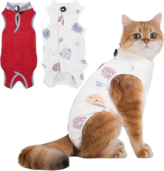 Cat Professional Recovery Suit，Body Suits for Abdominal Wounds or Skin Diseases，E-Collar Alternative for Cats, Onesie Cat Clothes After Surgery Collar & Cone Alternative