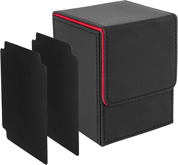 Card Deck Box with Two Dividers,Premium Game Deck Storage Box Fits 100 Single Sleeved Cards,Case Compatible with MTG,TCG,Yugioh,Magic,Commander,Black Red