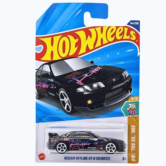 Hot Wheels Nissan Skyline GT-R (BCNR33) UZUN KART Die-Cast Oyuncak Araba, Siyah, HW: '70s vs. '90s Serisi, 8/10, 3+ Yaş