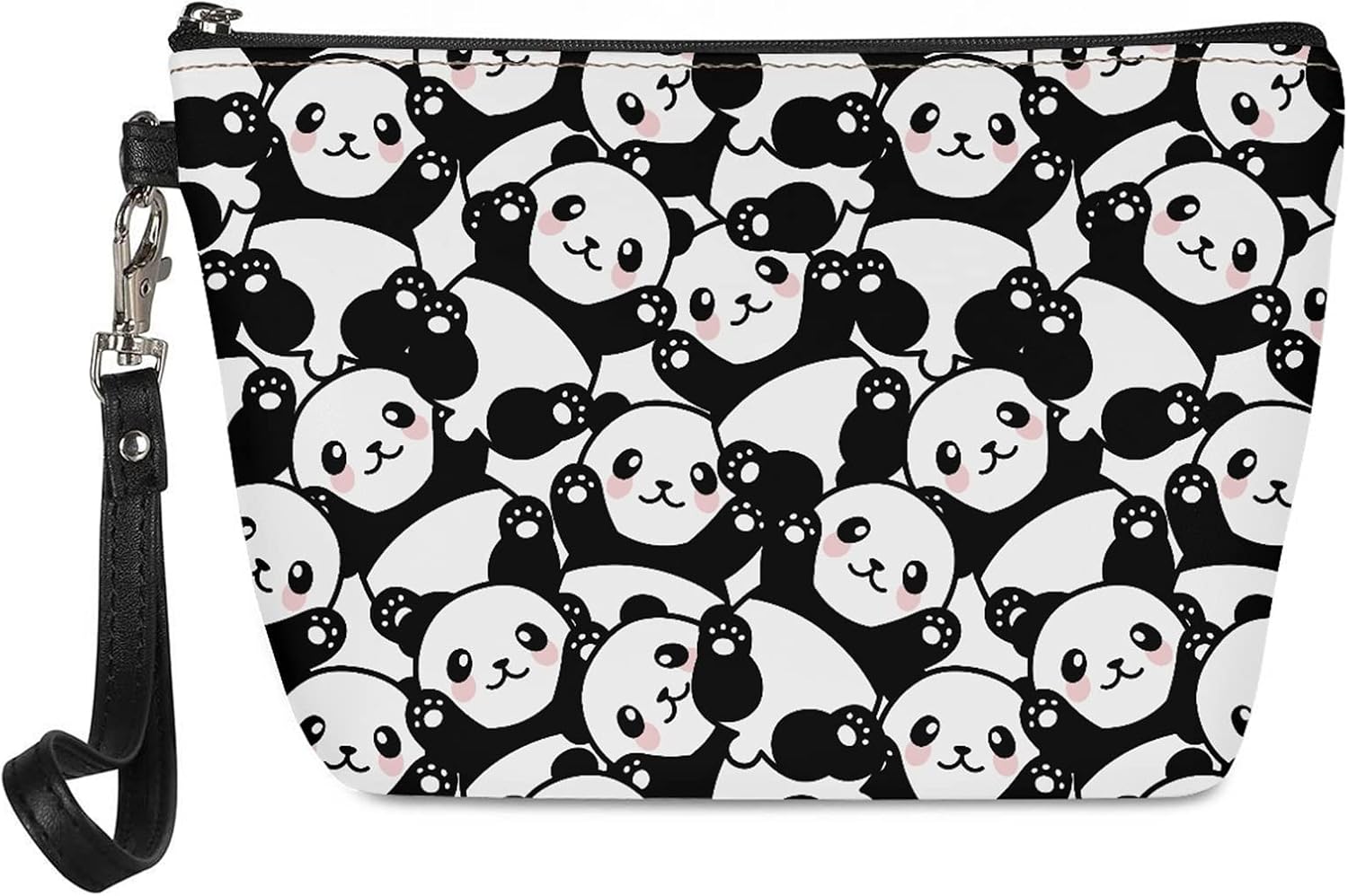 Kuiaobaty Panda Print Cosmetic Bag for Women Cute Animals Travel Toiletry Washbag Kawaii Panda Bear Girls Leather Makeup Organizer Bag