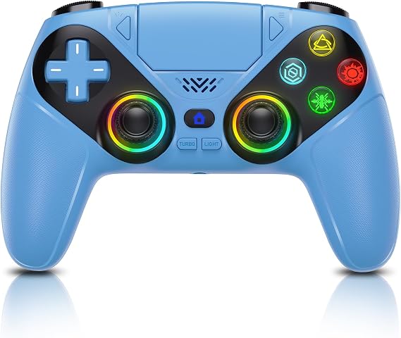 Gamrombo RGB Wireless Controller for PS5/Pro/Slim & PC, Bluetooth Gamepad with Back Paddles, Touchpad, Macro, Turbo, Dual Vibration, 6-Axis Sensor, 3.5mm Audio Jack, Speaker - Blue