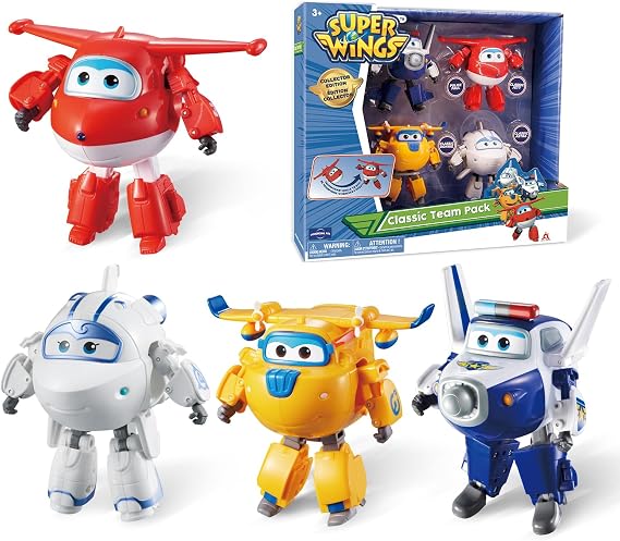 Super Wings 5" Transformable Toys 4-Pack Action Figure Tobot, Transforming Airplane Robot Toys for Boys & Girls Age 3+, Gifts for Preschool Kids, Jett, Paul, Donnie, Astra