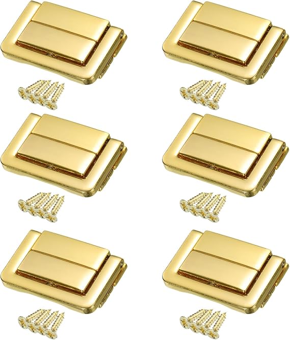sourcing map 6pcs Toggle Catch Lock, 0.8" x 1.3" Hasp Lock Latch Mini Hasp Clasp with Mounting Screws for Jewelry Box Gift Box Wooden Cabinet, Bright Gold
