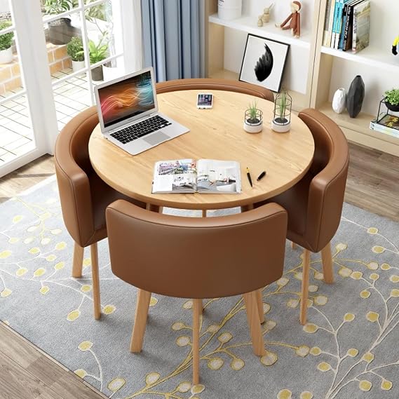 ZJXDPBF Round Dining Table Set With 4 Chairs, Modern Leisure Dining Room Furniture for Kitchen Lounge Living Room (80cm/31.5")