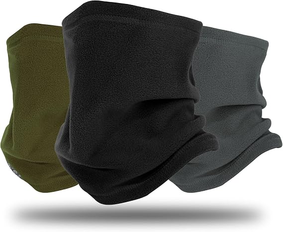 3 Pcs Neck Warmer, Windproof Fleece Snood for Men & Women, Multi-Functional Neck Gaiter Face Covering Mask Scarf for Skiing Running Cycling Cold Weather (Black, Grey, Military Green)