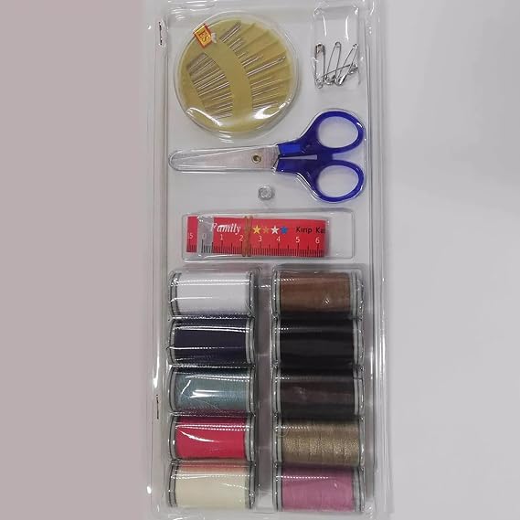 Promotional Basic Sewing Set, Mini Set Featuring 10 Color Spinning Reels, Scissors, Needles and Mezura