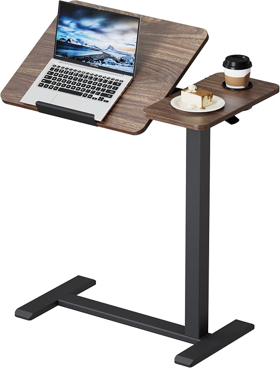 BZIUM Overbed Bedside Table with Hidden Wheels, Adjustable Medical Tilt Top Hospital Bed Table Over The Bed, Rolling Desk Mobile Standing Desk (70x40cm, Walnut)