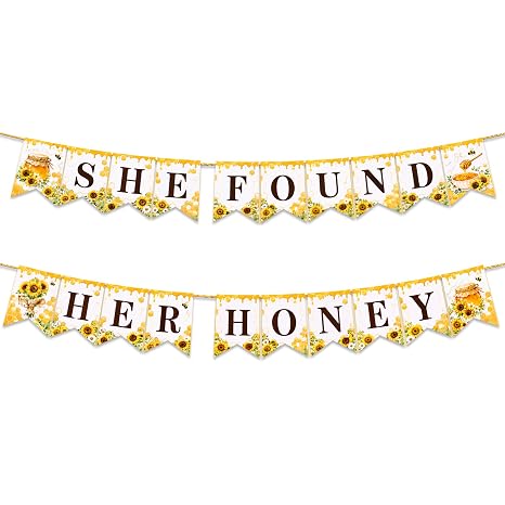 She Found Her Honeyブライダルシャワーデコレーション、2ピースヒマワリ蜂バナーセット、婚約パーティー、ウェディングシャワー、花嫁になる写真背景に素朴なハニカムバンティング、15cmのカードストックフラッグ