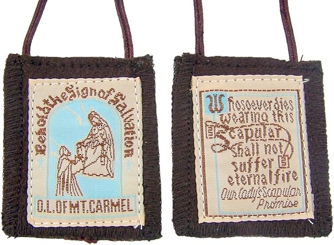 Brown Genuine Wool O.L. of Mt Carmel with Our Lady's Scapular Promise, 32 Inch, cloth
