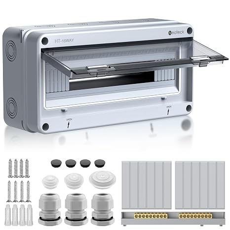 Neoteck Surface Electrical Distribution Box 18 Modules Distribution Box Outdoor Waterproof IP65 for Indoor and Outdoor