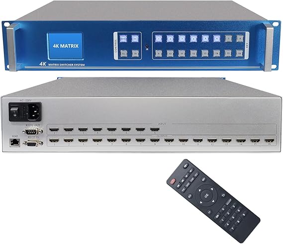 ICUIXIAN 8x16 HDMI Matrix 4K30Hz With Web Gui, Professional Rack HDMI Matrix 8x16 switcher & splitter, HDMI2.0, HDCP, EDID, TCP, RS232 Control, Backlit keying, LAN Port (8 Input 16 Output Matrix)