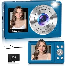Digital Camera,56MP Dual-Screen Point and Shoot Camera with Auto Focus,Smile Capture,Anti-Shake,16X Zoom,32GB SD Card Digicam Gift for Boys Girls Teens