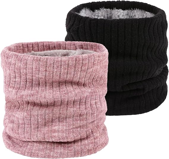 2 Pack Winter Neck Warmer Fleece Infinity Snood Scarf for Mens Women Thermal Knitted Neck Gaiter for Cycling Motorcycle Ski Sports