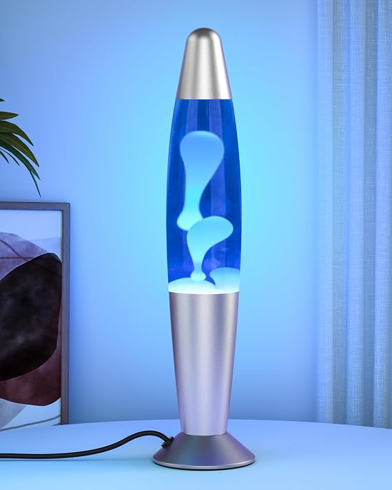 Blue LED Motion Lamp for Adults and Kids, Liquid Motion Lamps with White Wax Flows, Night Light Home Room Decor, Gifts for Women and Girls