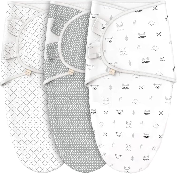 Minuche 100% Cotton 3-Piece Baby Swaddle and Sleeping Bag - Ergonomic Newborn and Baby Swaddle, 3-6 Months