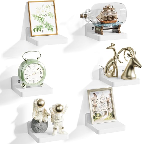 Alsonerbay Small Floating Shelves Set of 6, White Wall Display Shelves