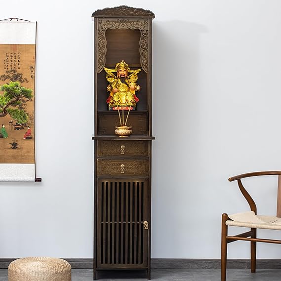 Altar Table with Storage, Bamboo Meditation Altar Table, Buddha Niche Chinese Cabinet with Storage, for Home or Temple Display(50 * 36 * 186cm)