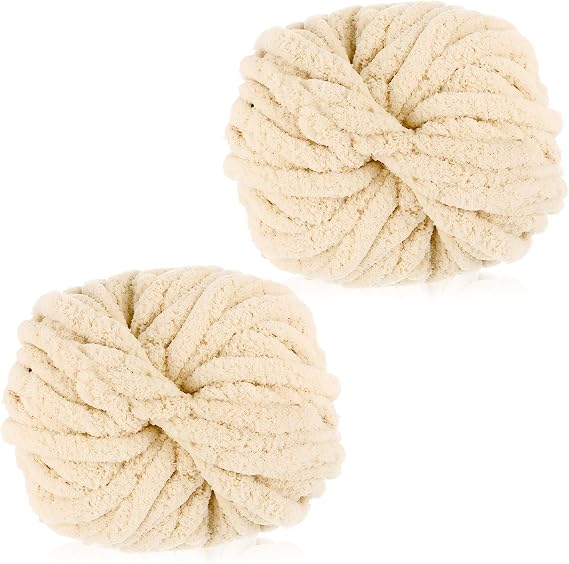 Chenille Wool for Crochet Chunky Yarn 250 g x 2 Wool for Knitting Crochet Yarn for Bags Thick Textile Yarn Chunky Yarn for Cat Bed Dolls Blankets Cushions Bags and Rugs