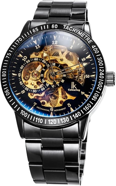 Alienwork IK Automatic Watch Men Women Skeleton Glass Bottom